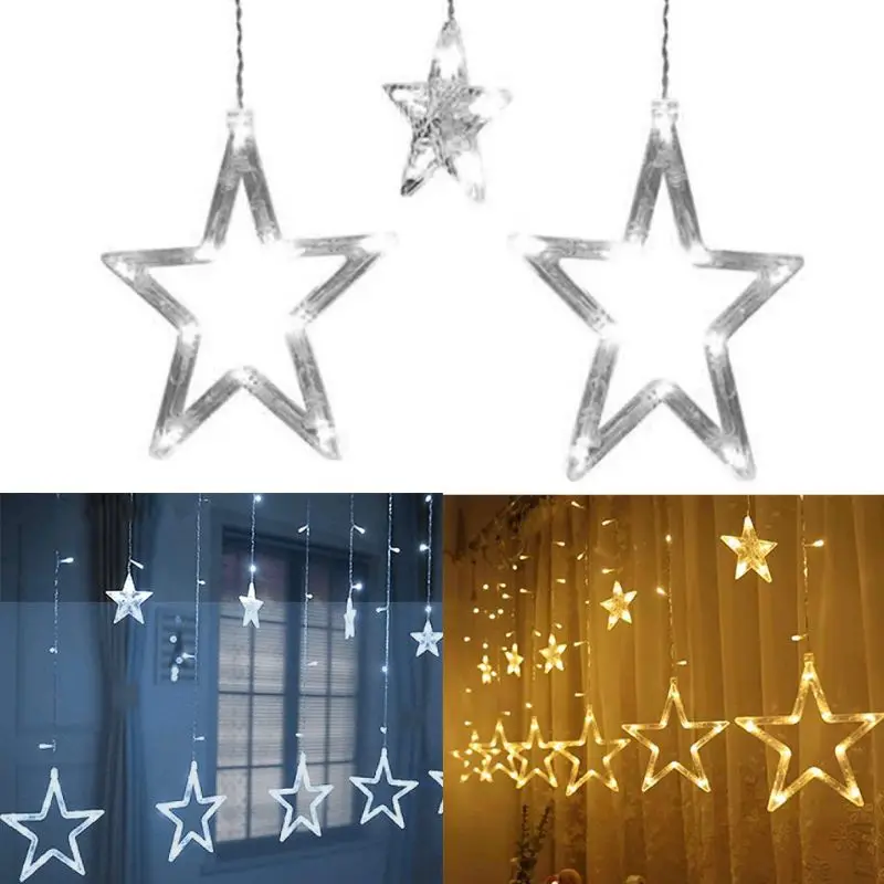 

2.5m Stars Curtain Lights 138 LED Window String Fairy Light for Wedding Holiday Christmas Party Supplies Indoor Home Decor
