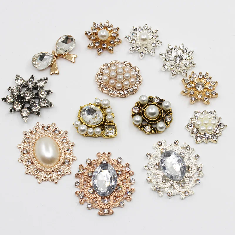 10pc Mixed Size Rhinestone Pearl Buttons Wedding Decoration DIY ...