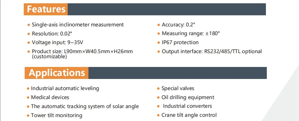 BWK216 датчики наклона ракурса одноосевой Инклинометр с точностью 0,2 градусов разрешение 0,02 градусов/RS232 RS485 ttl выход