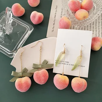 

AOMU 1 Pairs 2020 New Cute Peach Long Dangle Drop Earrings For Women Elegant Fruit Earring Party Jewelry Accessories Gifts