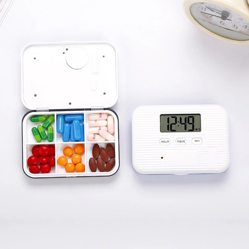 

6 Grid Pill Box Medicine Storage Box Electronic Timing Reminder Medicine Boxes Alarm Timer Pills Organizer Pill Cases Travel