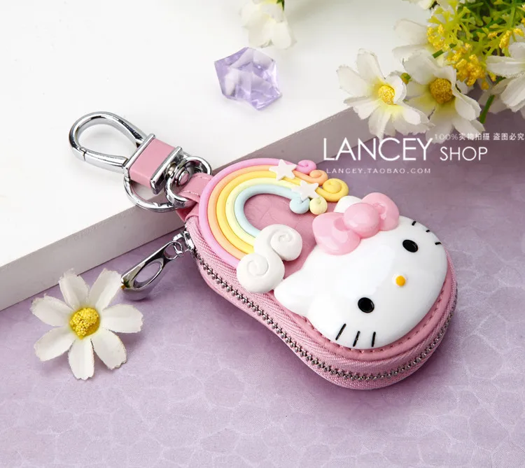 Милый кожаный брелок для ключей Hello Kitty KT Cat на молнии
