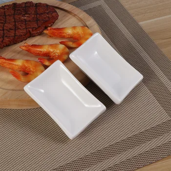 

4PCS 3 Inch Ceramic Sauce Dishes Rectangular Sauce Fruit Dessert Plates Food Dipping Bowls Appetizer Plates