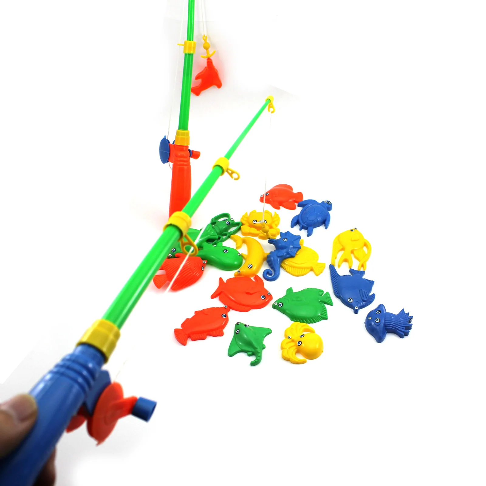 

Fishing toy cute magnetic fish funny baby two sticks + various plastic models outdoor toy