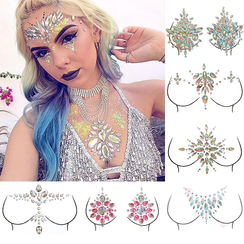 DIY акриловые сексуальные украшения для груди Кристальные алмазные татуировки