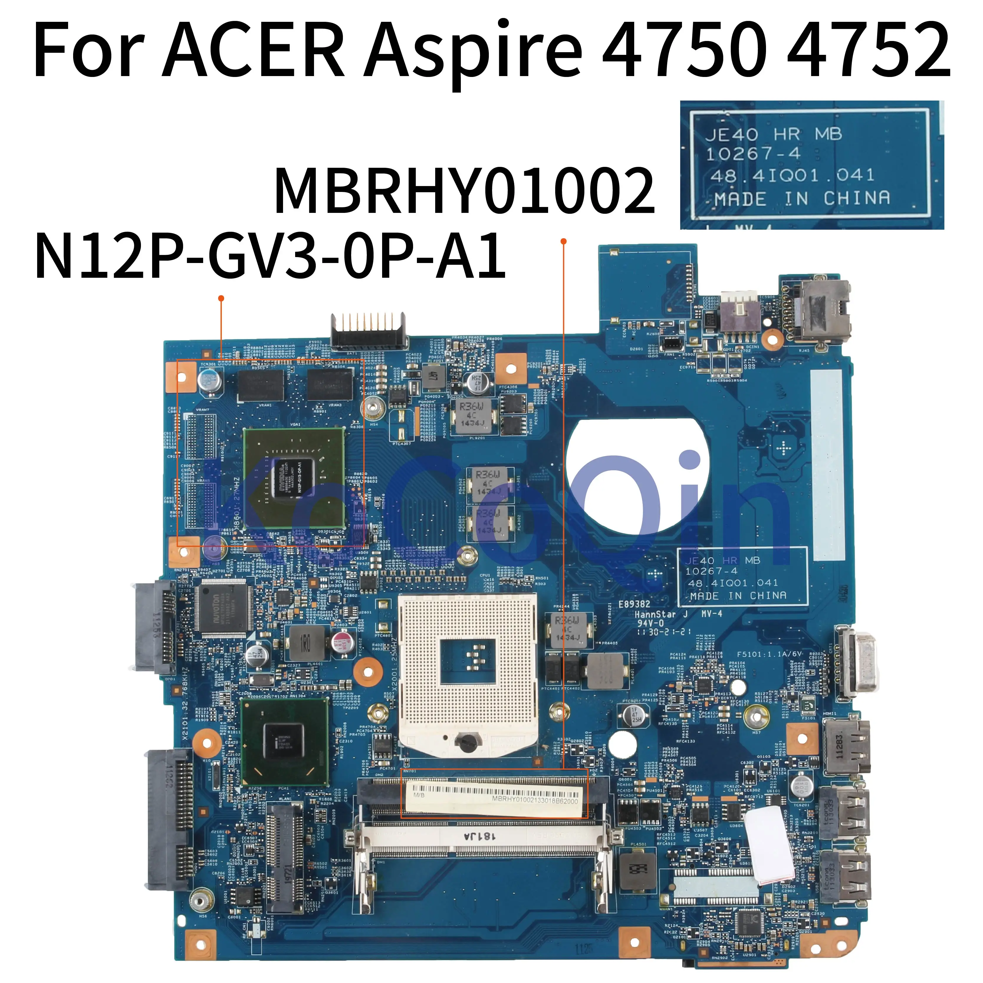 Материнская плата KoCoQin для ноутбуков ACER Aspire 4750 4752G 4755G материнская MBRHY01002 48.4IQ01.041 HM65