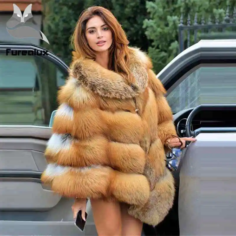 Furealux Natural Fur Coat For Women Cape Poncho Wedding Wear Full Pelt Genuine Winter White Real Fox Shawl Hot Sale | Женская одежда