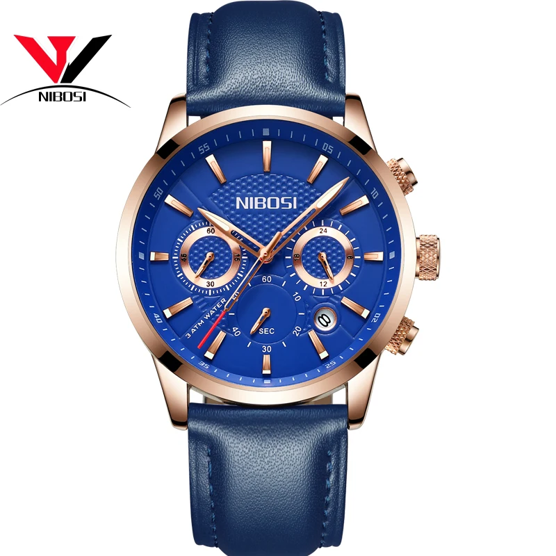 

Nibosi men's quartz watch fashion luxury leather watch multi-function waterproof military watch