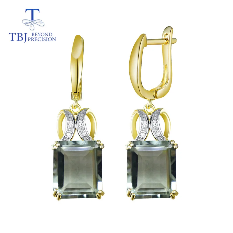 earrings Натуральный зеленый аметист, кварц, драгоценный камень, ювелирный набор, кольцо, ожерелья и серьги, 925 серебро, хорошее ювелирное изделие для женщин с подарочной коробкой - Цвет камня: earrings