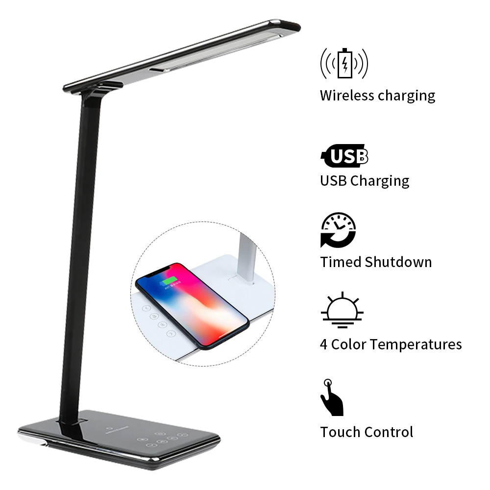 Upgrde Black Светодиодный настольный светильник 2 в 1 QI Беспроводная зарядка креативный Многофункциональный светильник для чтения с зарядкой мобильного телефона - Цвет корпуса: Upgrde Black