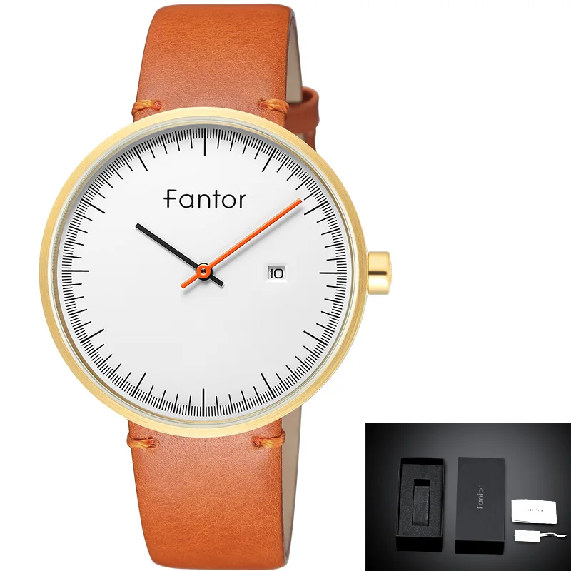 Fantor, мужские Ультра тонкие минималистичные часы, мужские топ Брендовые повседневные кварцевые часы с датой, кожаные Наручные часы, мужские водонепроницаемые часы для мужчин - Цвет: WF1019G04