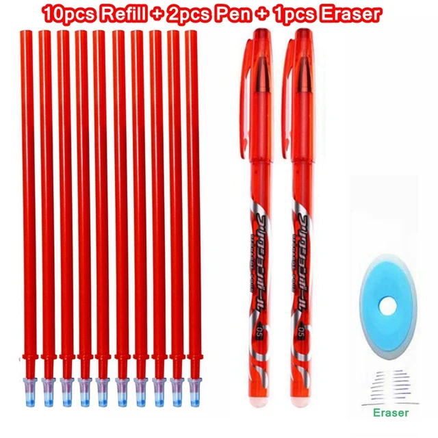 Erasable Pen Set Washable handle Blue Black Color Ink Writing Ballpoint Pens for School Office Stationery Supplies Exam Spare 13Pcs red-Q