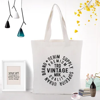 

Text type Canvas Handbag Shopping Bag Custom Print Logo Text DIY Tote Bag Daily Use Eco Ecologicas Reusable Recycle