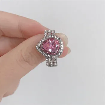 

FFLACELL 2020 NEW Luxury Romantic Heart Shaped Water Drop Pink Zircon Ring Engagement Wedding Ring for Women Gift Party Jewelry