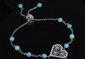 

925 Sterling silver New Fashion CZ crystal heart Bracelets gorgeous geometric round ball Beads bangle Adjustable chain jewelry