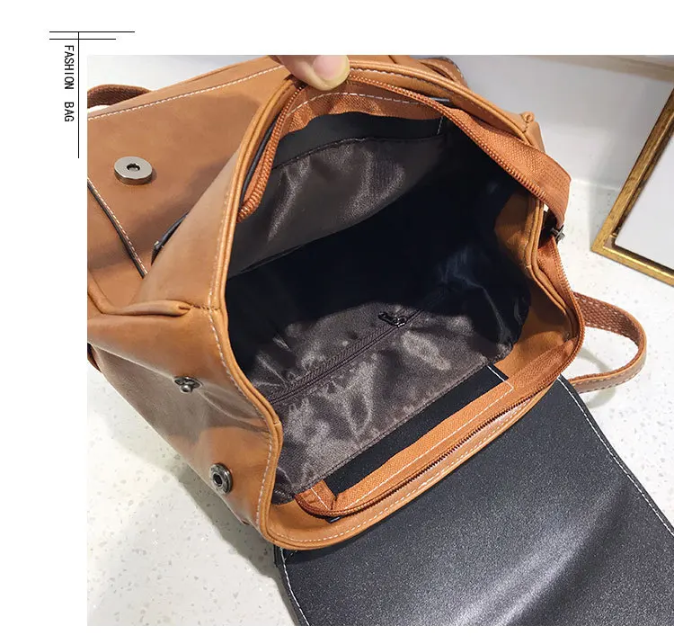 2019 Vintage Women Backpack Purse School Bag for Teenage Girls Retro Leather Backpacks Black Red Travel Back Pack Small Rucksacks (11)