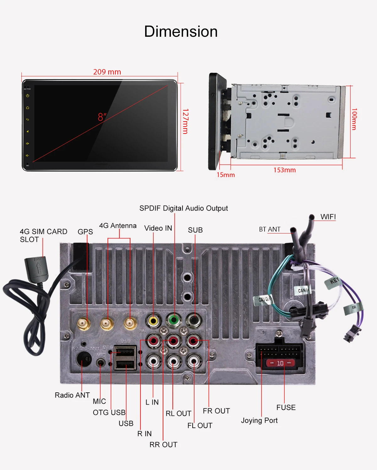 Perfect Carplay DSP 8" 2Din Android 8.1 Car Multimedia Radio GPS SPDIF Subwoofer Stereo WiFi 4G SIM DVR OBD DAB TPMS Bluetooth RCA 13