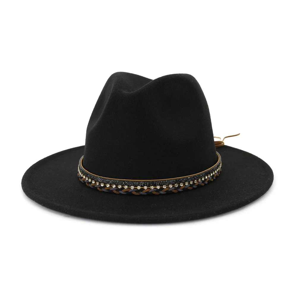 Женская крушаемая шерстяная фетровая Осенняя шляпа Панама шляпа с широкими полями с поясом мужская шляпа-Панама Боб Chapeau Sombreros AD0802 - Цвет: 3