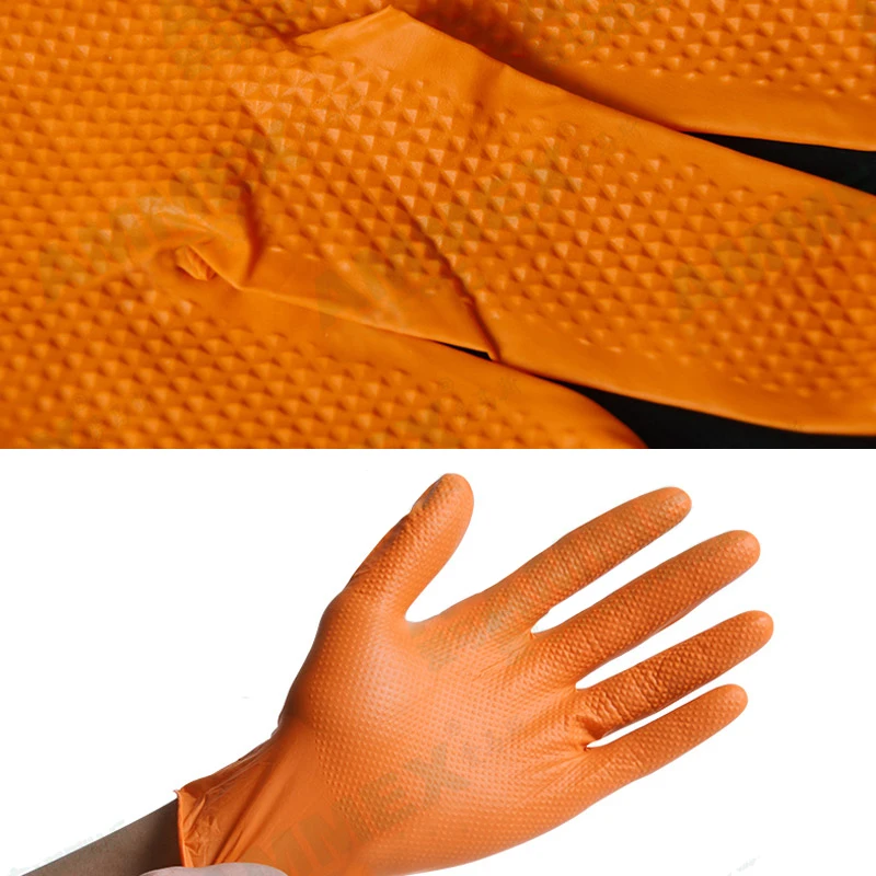 AMMEX Thicken Glove Nitrile Work Gloves Orange 100pcs Disposable Non-slip Protective Wear-Resistant Safety Mechanical Boxed