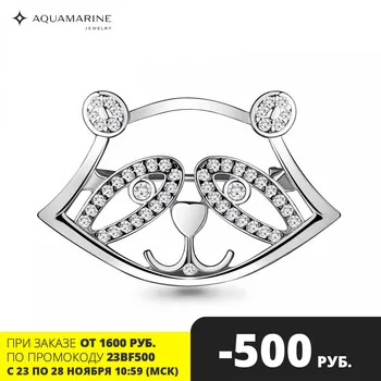 

AQUAMARINE with cubic zirconia brooch suit., 925 silver