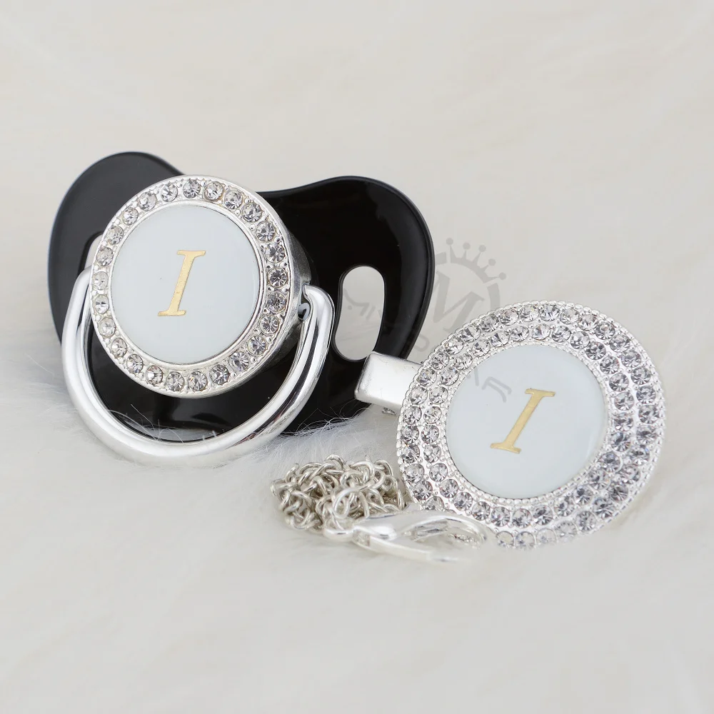 MIYOCAR серебро bling соска и соска клип набор имя инициалы письмо I уникальный BPA бесплатно пустышка bling baby shoower подарок L1