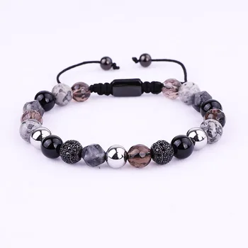 Unique Design Mix Natural Stone Beads CZ Pave Ball Woven Beaded Friendship Bracelet Men Women