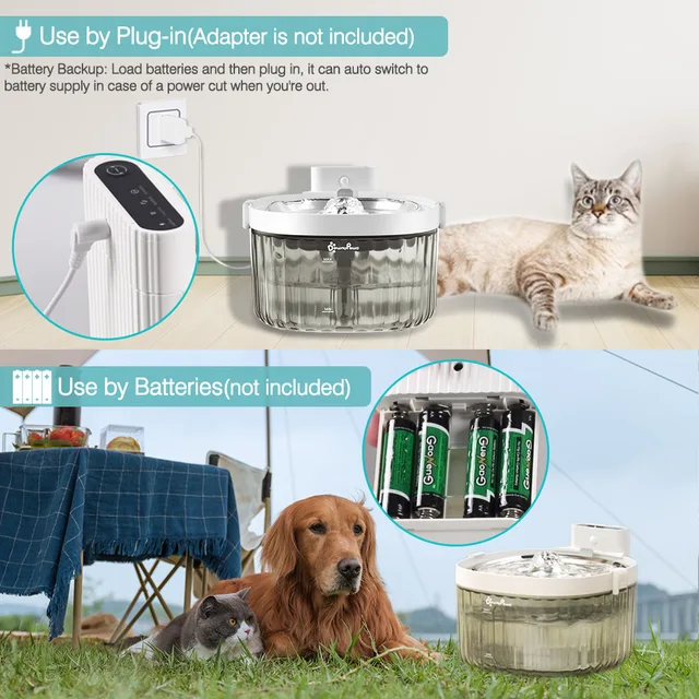 DownyPaws Battery Operated Cat Water Fountain Motion Sensor Dog Dispenser Filter Automatic Drinker Stainless Steel Pet Feeder 3