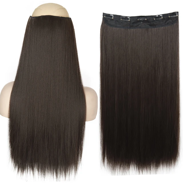 MERISIHAIR 32inch Synthetic Hair Extensions One piece 5 Clips Long Straight High Temperature Fiber Black Brown Hairpiece 1012-4