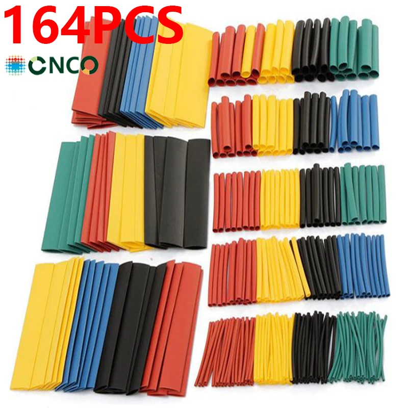 164 unids/set termorretráctil tubo termoretractil poliolefina tubo Cable Kit de surtido de aislamiento de cable envoltura de alambre tirachinas