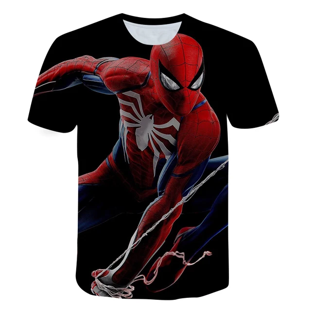 Hot sales Spider man T-Shirt Marvel Cartoon Fun Short Sleeve Shirt Boys Girls Street Fashion Harajuku Hot movie Children's Tops T-shirt-X287