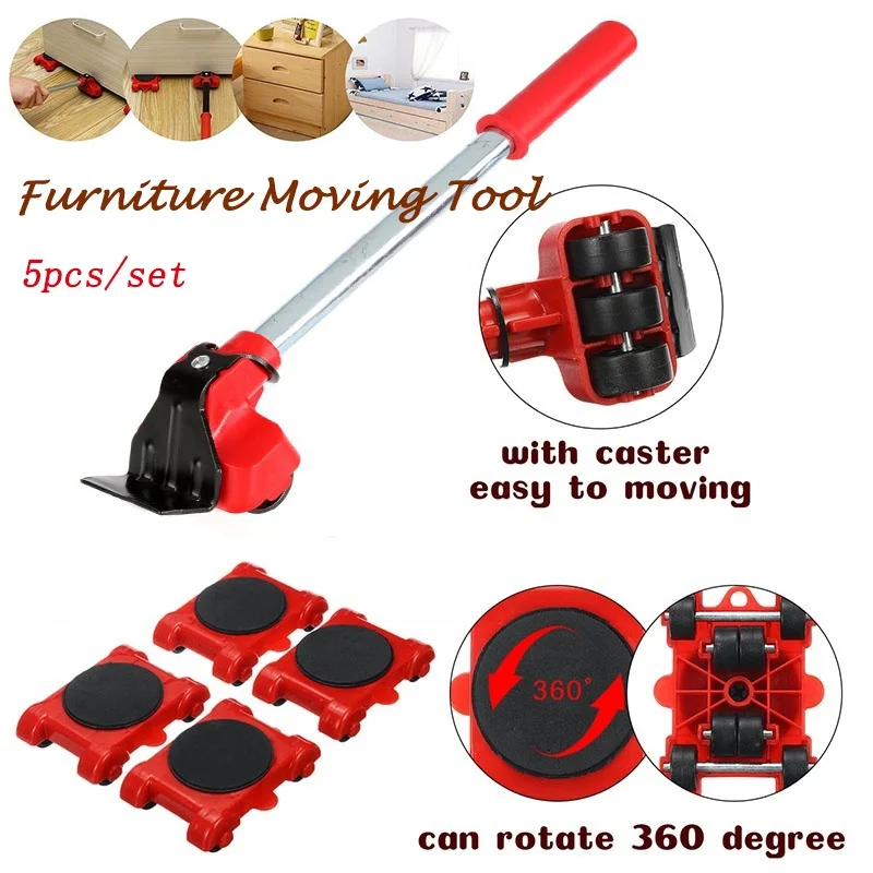 New Heavy Duty Furniture Lifter Transport Tool Furniture Mover set 4 Move Roller 1 Wheel Bar for Lifting Moving Furniture Helper-1