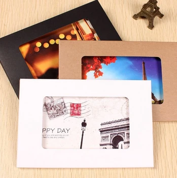 

50pcs Kraft Paper Photo Display Box White/Black Kraft Postcard Box Case with window Paper Card Sets for Wedding Party Favors Box