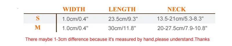 size chart - S M Collar