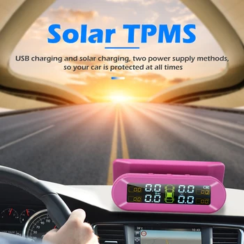

Delicate Car TPMS Solar USB Charging Tire Pressure Monitoring Temp Alarm System Wireless Car Replacement Parts with 4 Sensors