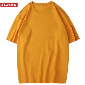 

FGKKS Fashion Brand Men Cotton T-Shirts Summer New Men's O-Neck Tee Shirt Male Solid Harajuku Short Sleeve T-Shirt Large Size