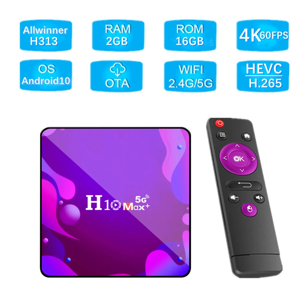 2020 H10 Max + смарт ТВ коробка Android 10 0 Allwinner H313 1 Гб 8 2 16 Декодер каналов кабельного