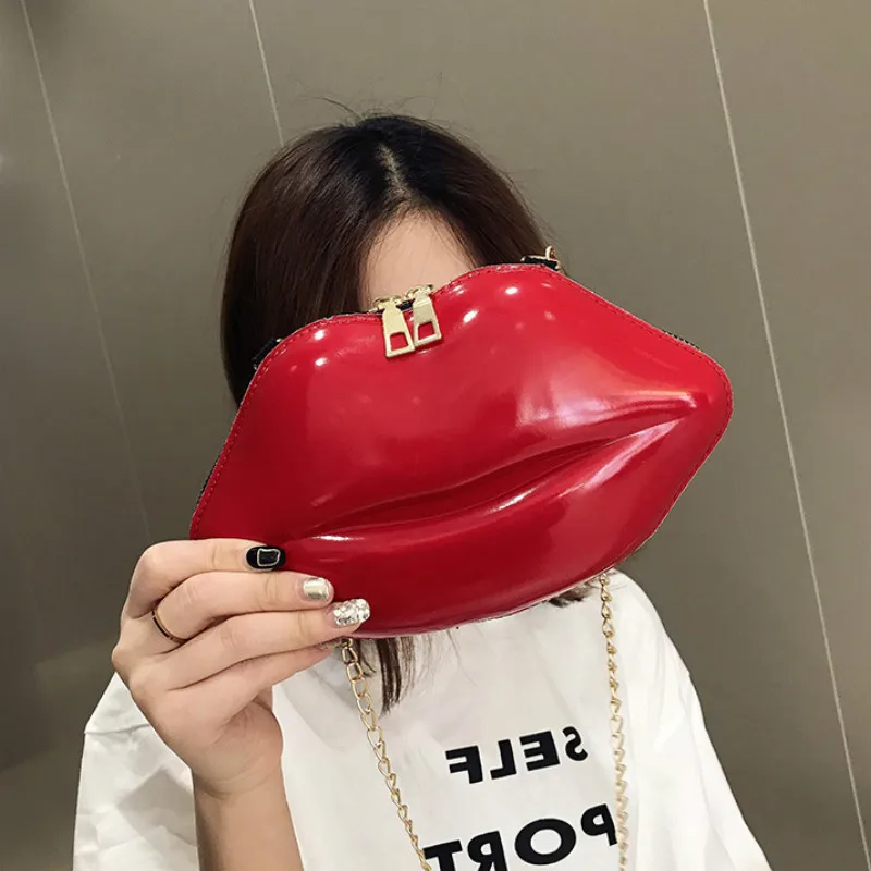 

Red Lips Chain Shoulder Crossbody Bag Party for Women Fashion Personality Hard Leather Women Bags Crossbody Bags for Women
