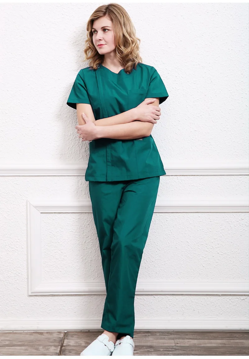 Хирургический медицинский костюм на пуговицах и молнии, летняя дышащая хлопковая униформа медсестры, топ и штаны