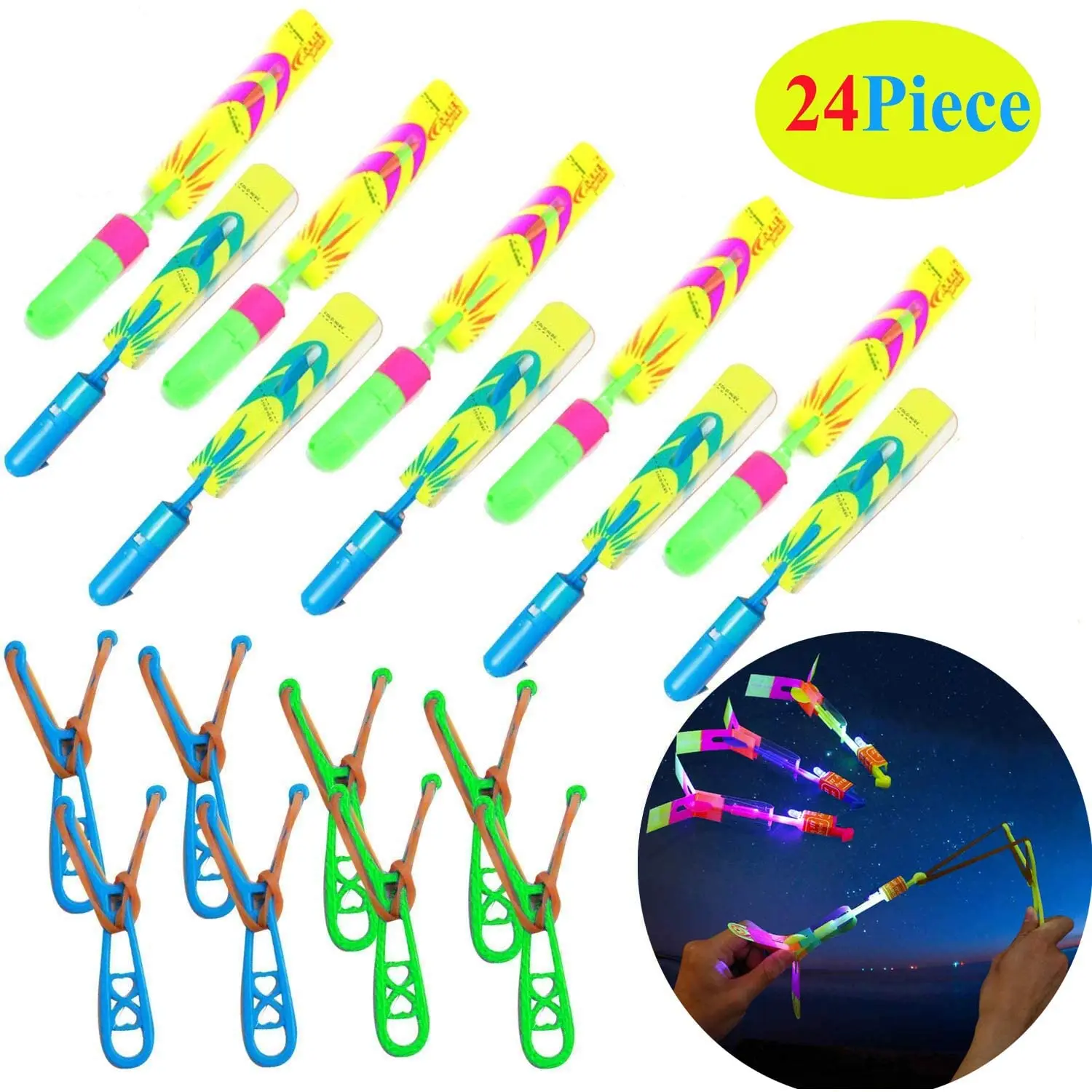 

Rocket Slingshot Copters with LED Lights Glow The Dark Party Helicopters 12 LED Helicopters,Rocket Slingshot Copters Amazing Arr