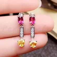 Натуральный Цитрин pyrope любовь сердце стиль Висячие серьги Стерлинговое Серебро 925 0.5ct* 4 шт драгоценный камень# R990202