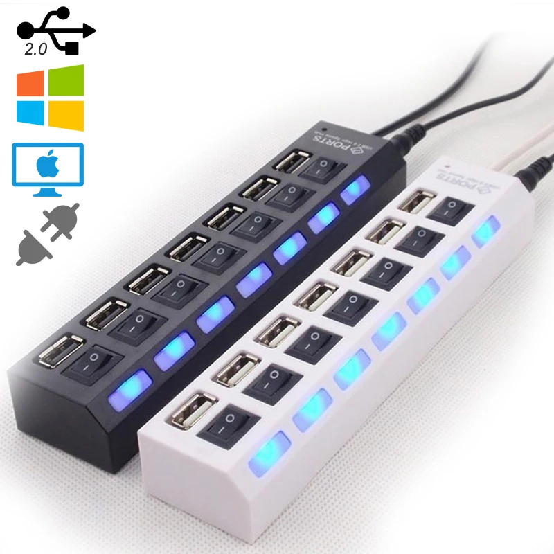 

USB 2.0 HUB USB Plug Splitter Multi USB 2.0 HUB USB 7 Port Multiport Hab PC Accessories with Power Adapter for Computer Plug D30