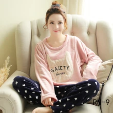 RN-9 Pregnant Homewear Suit Winter Flannel Women Nursing Sleepwear Suit Maternity Cartoon Pajamas Sets Breastfeeding Suits