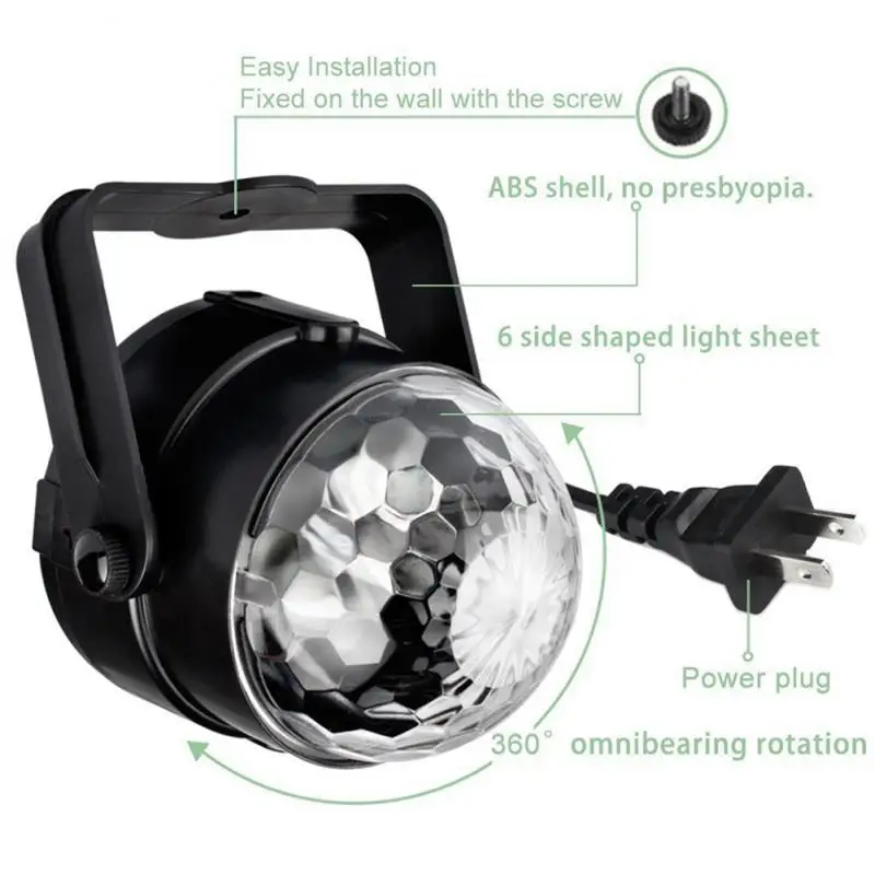 Sound Activated Rotating Disco Ball Party Lights Strobe Light 3W RGB LED Stage Lights For Christmas Home KTV Xmas Wedding Show