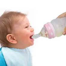 Младенческая силикагелевая бутылочка для кормления с ложкой для новорожденных детей, добавка для еды, рисовые бутылки с зерном и молоком, 2 использования в 1