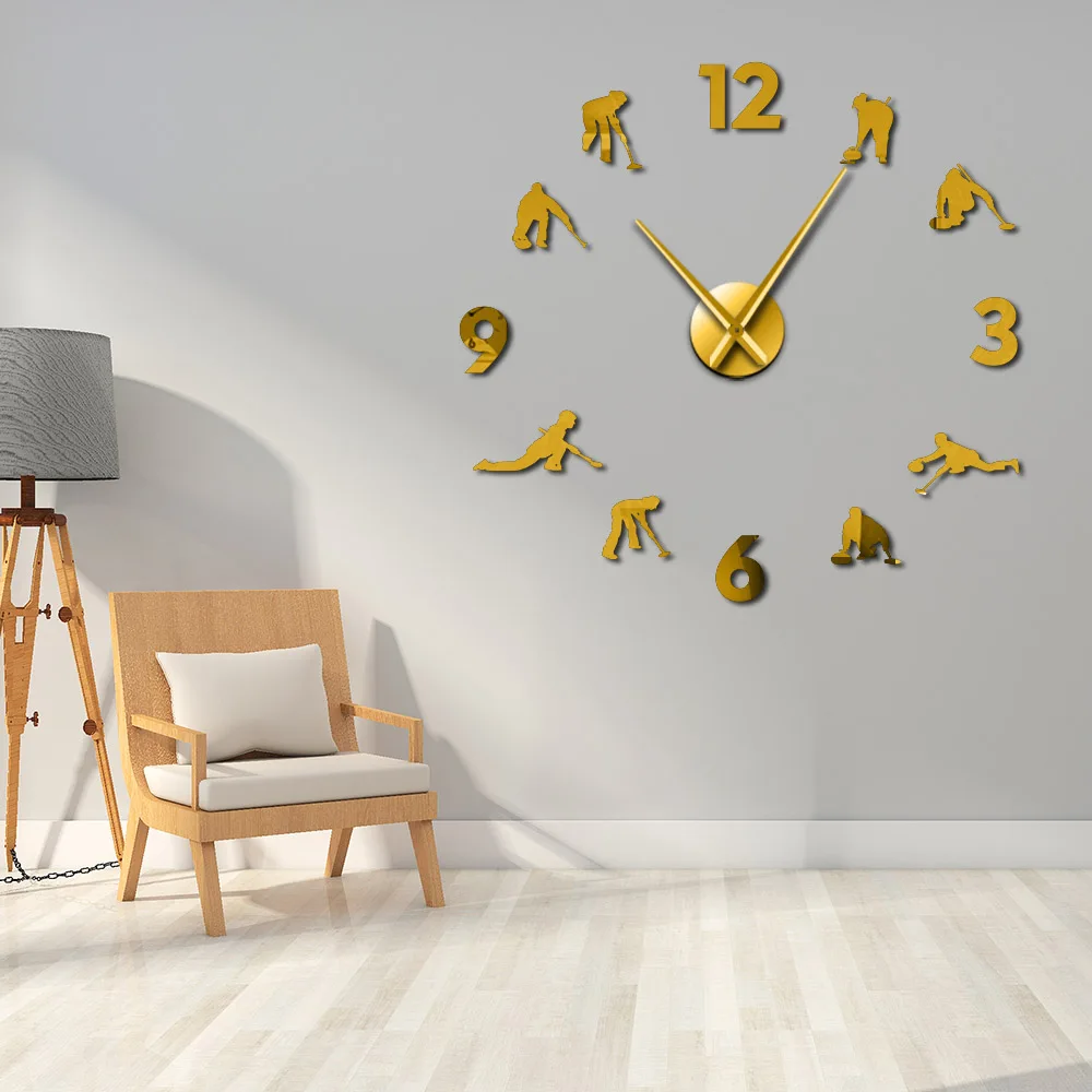 Curlers Giant Wall Clock Quiet Sweep Fashion Home Decoration Diy Clock Watch Curling Competition Winter Sport Wall Sticker Watch - Wall Clocks
