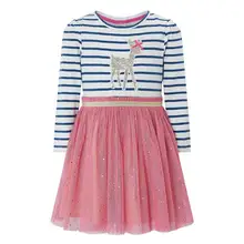 Новое хлопковое детское платье для маленьких девочек Повседневные Вечерние платья-пачки в полоску с длинными рукавами на осень и весну для девочек