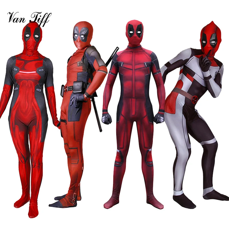 Adult Kids Deadpool Costume Cosplay Superhero Halloween Party Spandex Bodysuit 