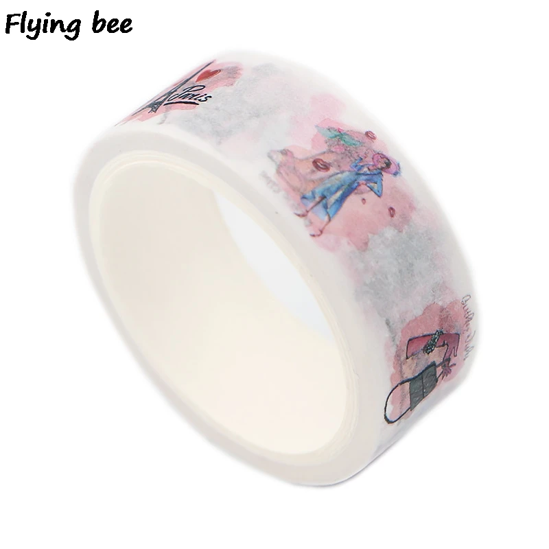 Flyingbee 15 мм X 5 м Парижа васи лента бумага DIY декоративная клейкая лента, Канцелярия Женская мода маскировки Ленточные принадлежности X0504
