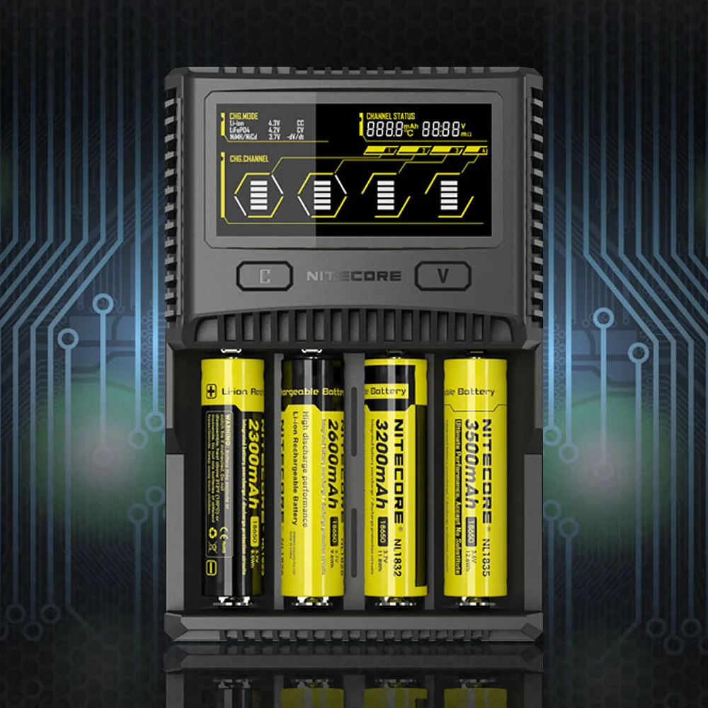 NITECORE SC4 интеллектуальное зарядное устройство для быстрой зарядки превосходное зарядное устройство с 4 слотами 6A общий выход совместимый IMR 18650 14450 16340 AA аккумулятор