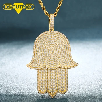 

Big Size Hand Pendant Necklace Full Of Crystal Iced Out Cubic Zircon For Men's Hip Hop Jewlery Rock Chain Gold Silver Color Gift
